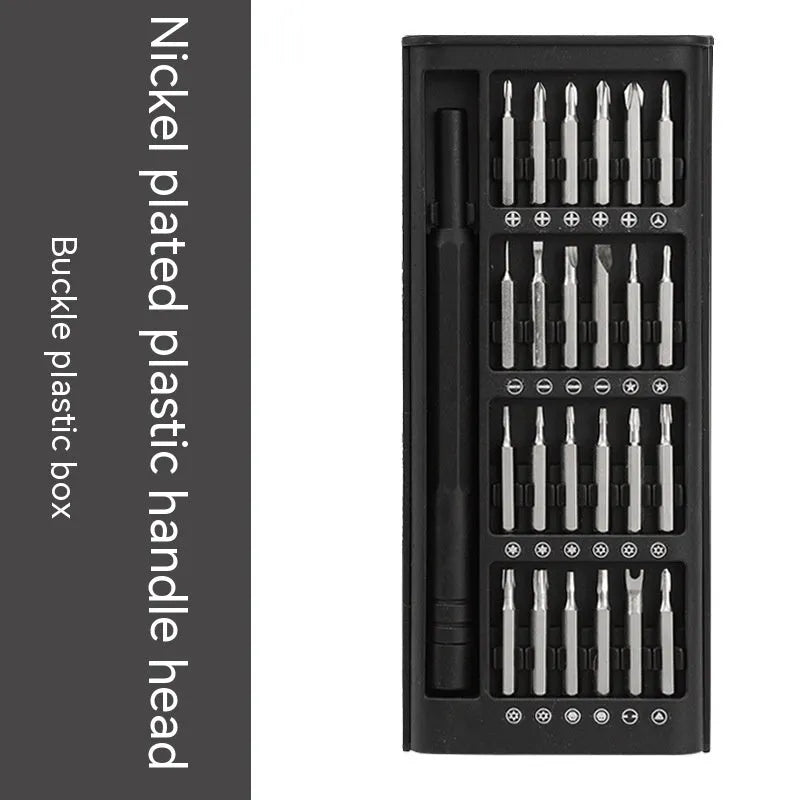 24-in-1 precision magnetic screwdriver set with bit holder, aluminium handle, and 125mm chrome vanadium steel shaft.