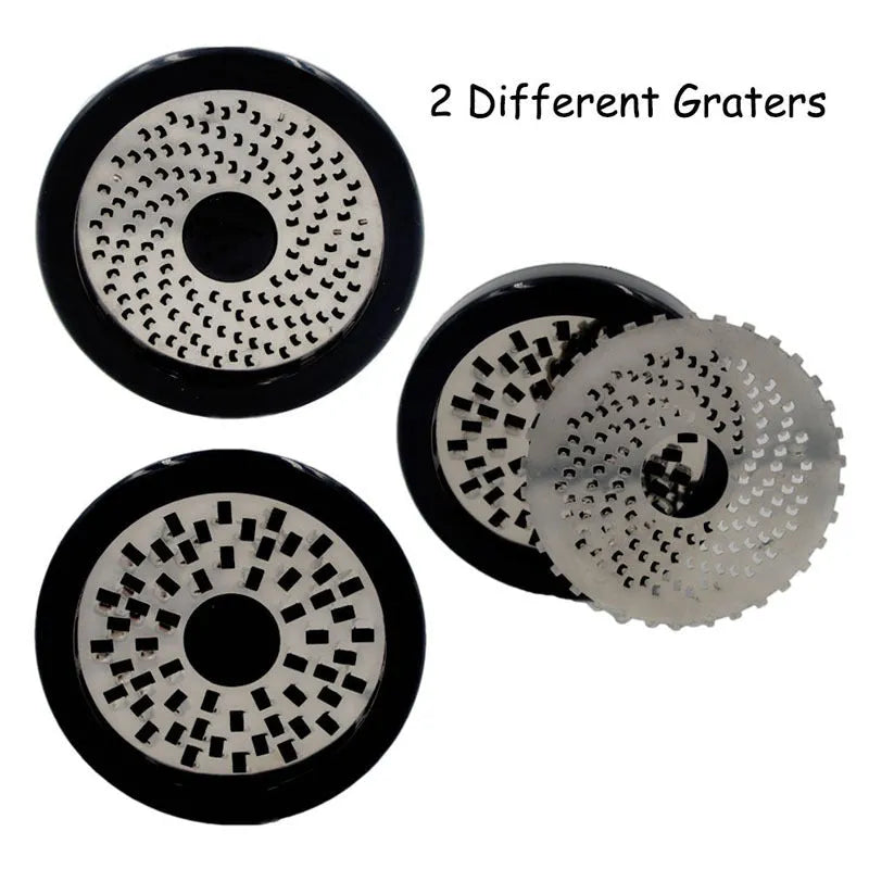 Stainless steel rotary cheese grater with 2 blades, black and white, 17 x 7.3cm handheld chocolate grinder