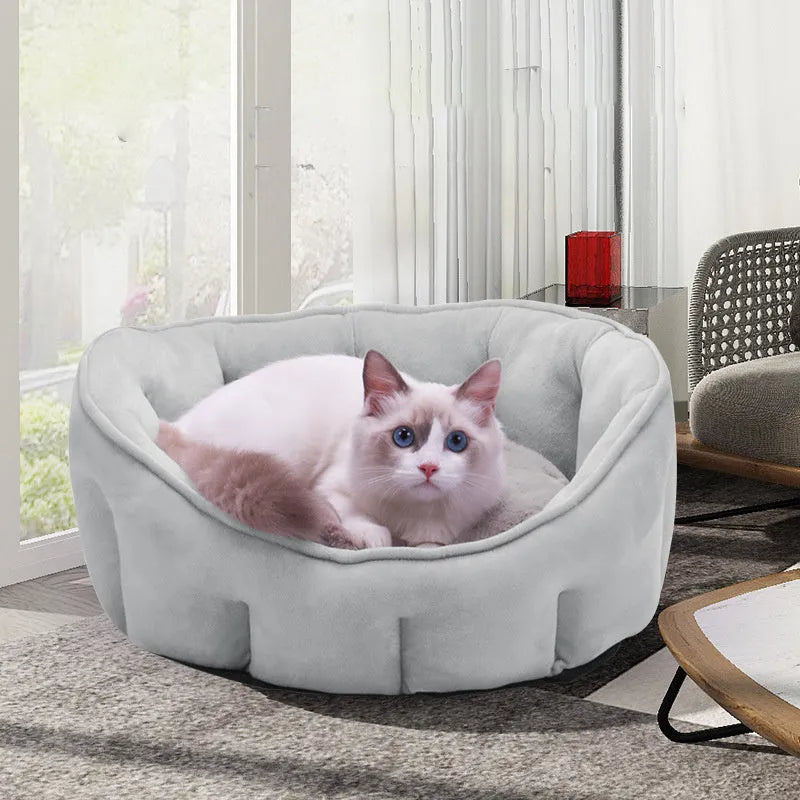 Plush thickened cat kennel 46x46x23cm in grey with enclosed sides for indoor use