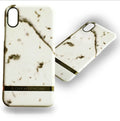 Marble pattern plastic protective case for iPhone in multiple colour options on a dark surface.