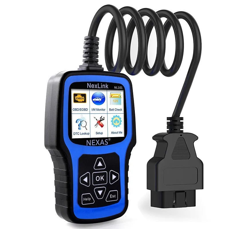 Nexas NL101 OBD2 car diagnostic scanner and code reader on a table