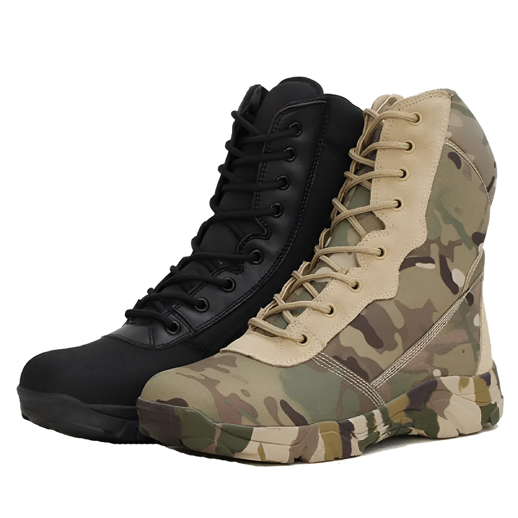 Waterproof nylon camouflage boots in green mango pattern, available in sizes 38 to 45 for men and women