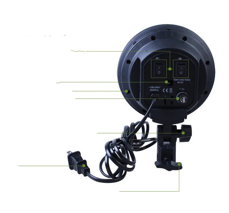 Black ceramic quadruple lamp holder for studio photography with four bulb sockets