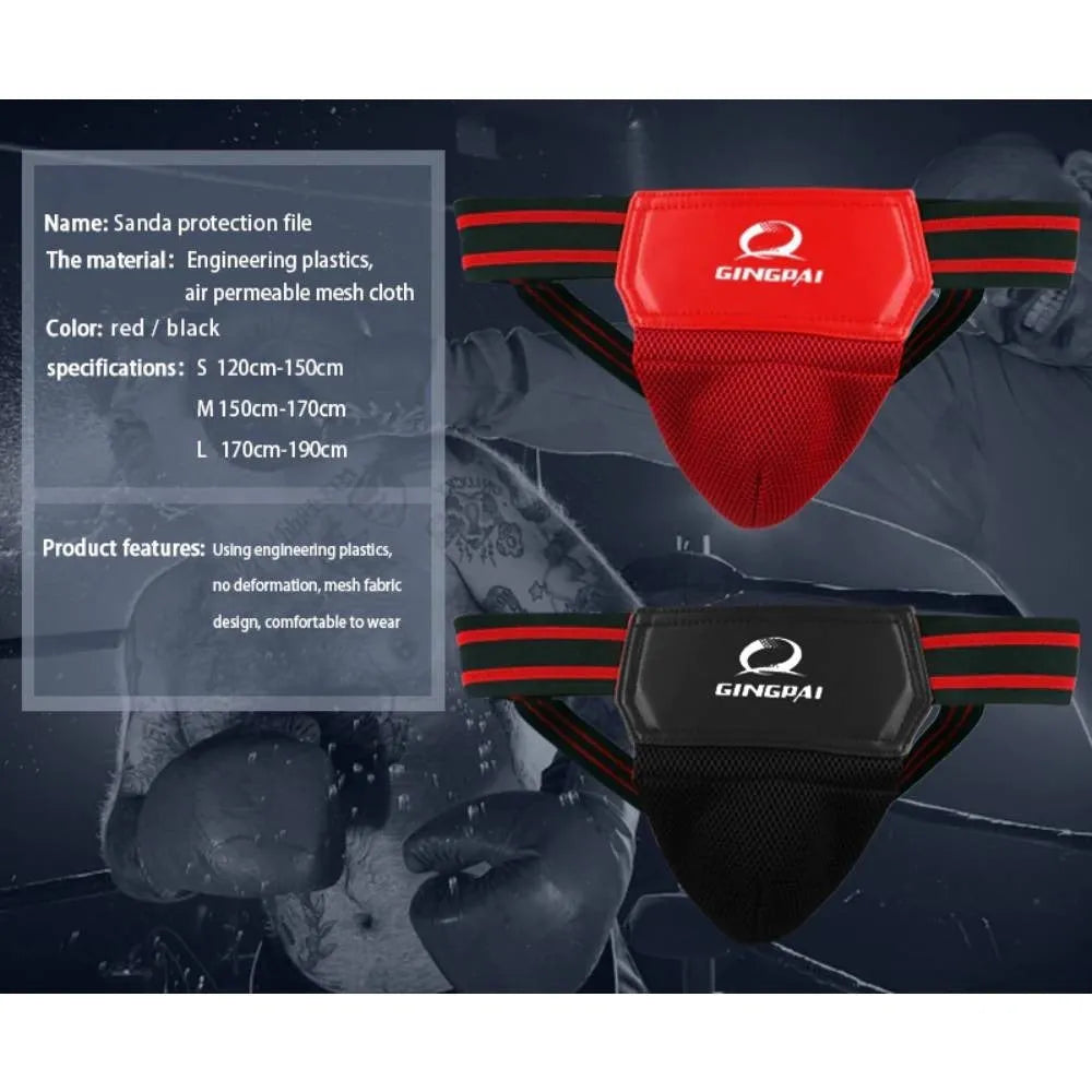 Fighting boxing training crotch protector with hard plastic shell and elastic band, black colour