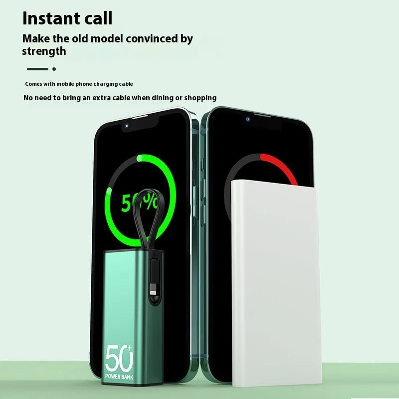 Mini power bank 5000 mAh with alloy shell and LED flashlight in dark green