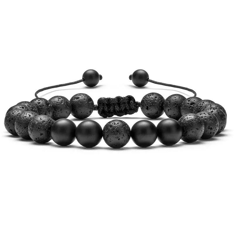 Geometric couple bracelets with tiger eye and matte black agate beads