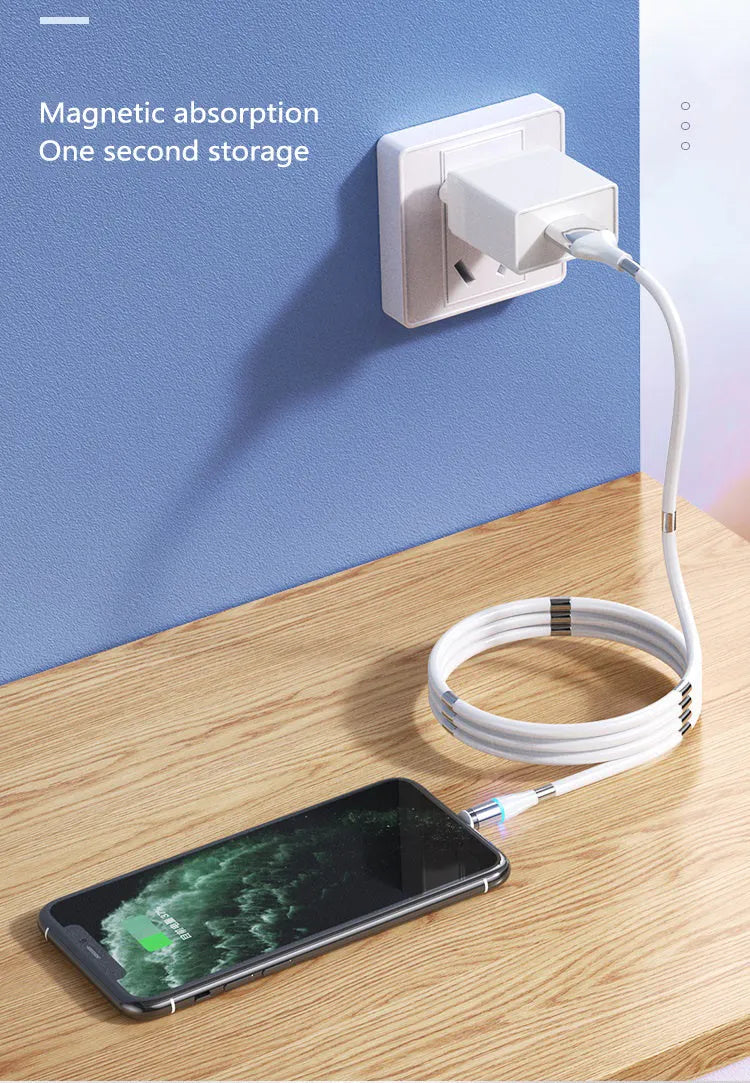 Black compatible 3A fast charging magnetic data cable for iPhone and Android phones
