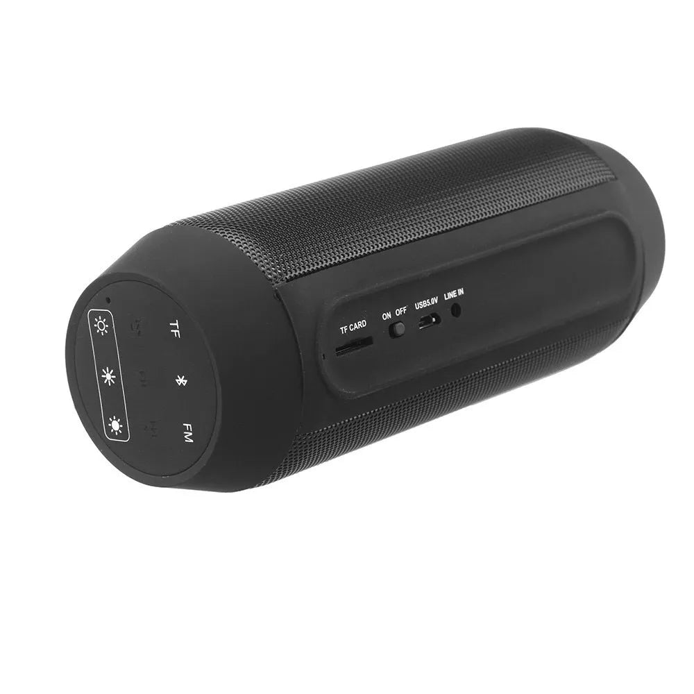 Compact black or white Bluetooth speaker with a ring of colourful LED lights around its middle.