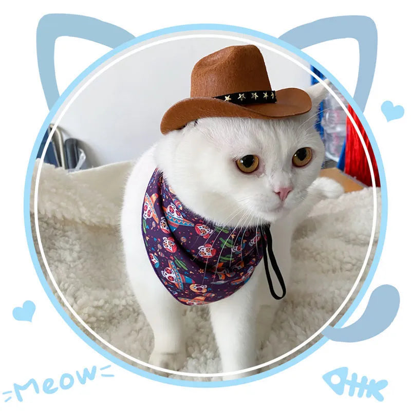 British cowboy hat for pets in non woven fabric with decorative velvet belt