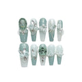 Armour green plastic suit with camellia gradient diamond chains and bow butterfly patterns