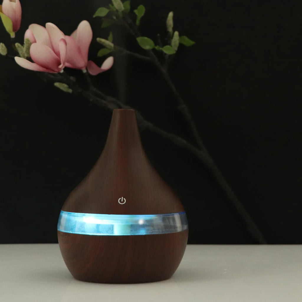 USB mini air purifier humidifier with wood grain finish for small rooms