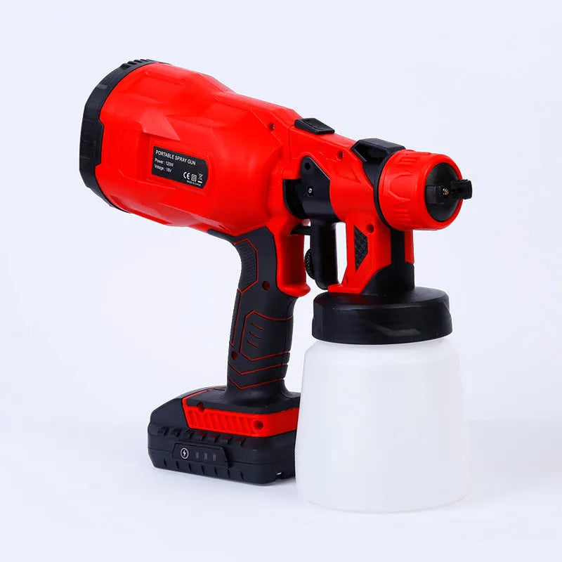 Blue cordless paint spray gun with 800ml watering can and lithium battery pack