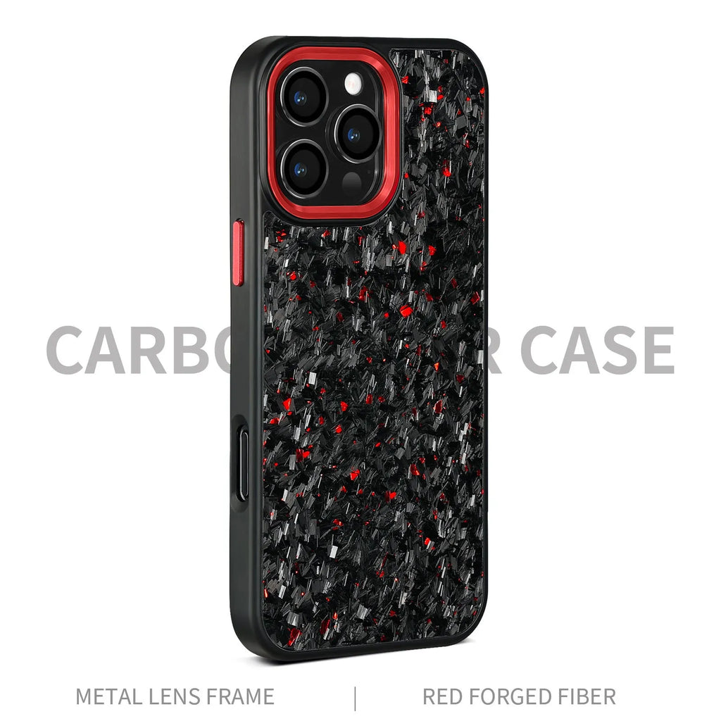Carbon fibre phone case with metal frame in black magnetic, all-inclusive shockproof shell for iPhone 13 Pro to 16 Pro Max