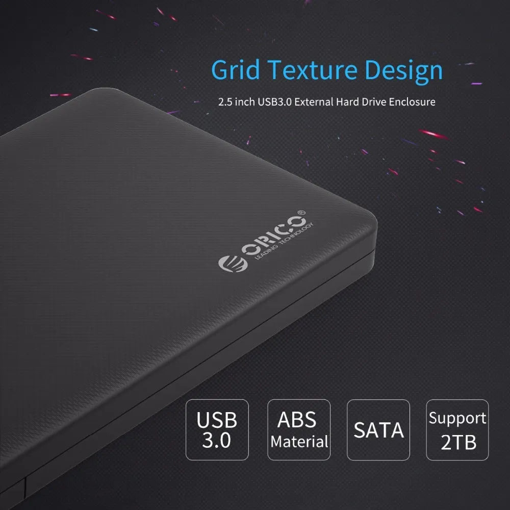 ORICO 2577U3 black external hard drive enclosure for 2.5-inch SATA HDD with USB 3.0 interface
