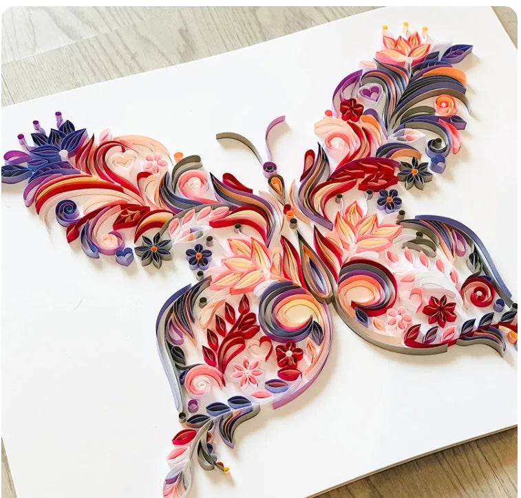 20 inch handmade butterfly quilling illustration material pack with craft paper and tool kit in blue