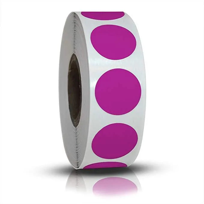 Roll of 500 chroma label colour code stickers, 2.5cm each, in ten colours with permanent glue