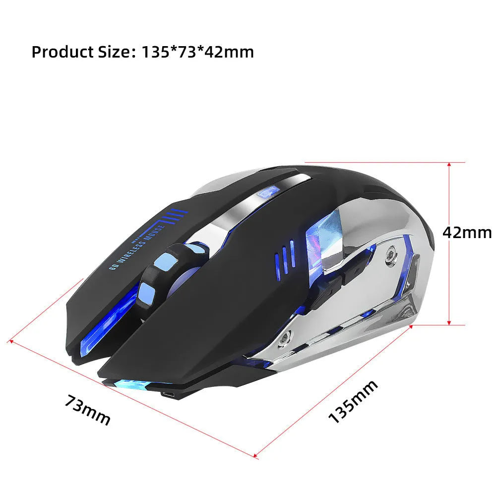 HXSJ wireless gaming mouse in black with glowing effect, side view showing ergonomic shape and buttons