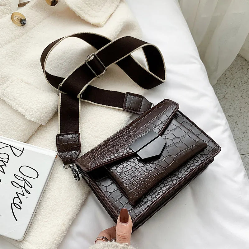 PU crossbody bag in four colours showing 20cm width and 14cm height