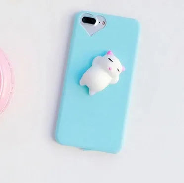 Soft silicone TPU iPhone case with a 3D cartoon cat design, shown in pink.