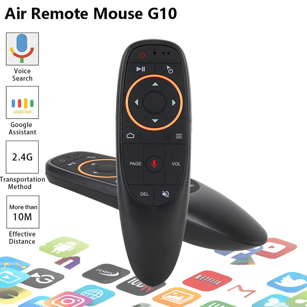 G10 G10S series black wireless remote control with silicone buttons for Android and PC.