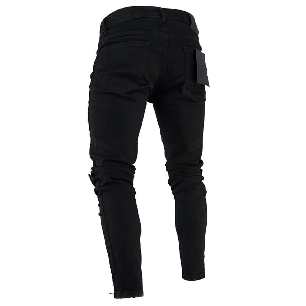 Men's black low waist stretch polyester casual pencil trousers