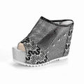 Korean style women's platform flip-flops with hollowed-out chunky heels in black, gold, or silver colours