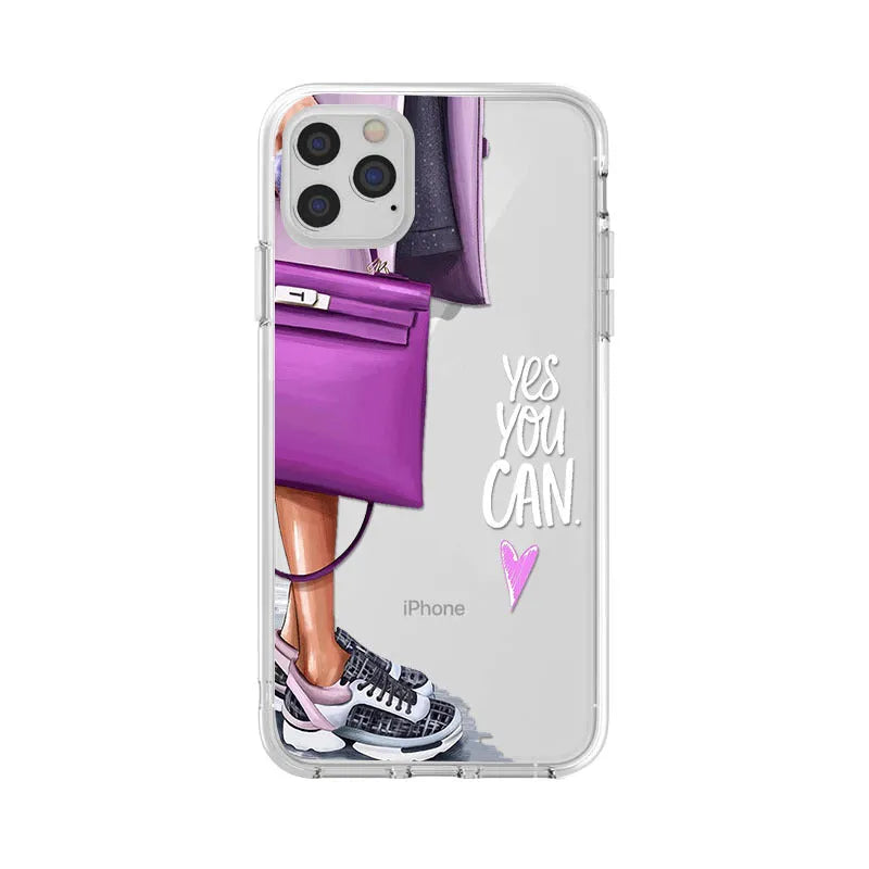 Women's painted TPU back cover phone case for iPhone XR and Samsung series in colour 40233.