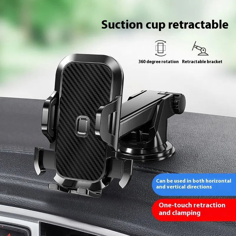 Black plastic manual car phone holder clipped to a vehicle air outlet vent