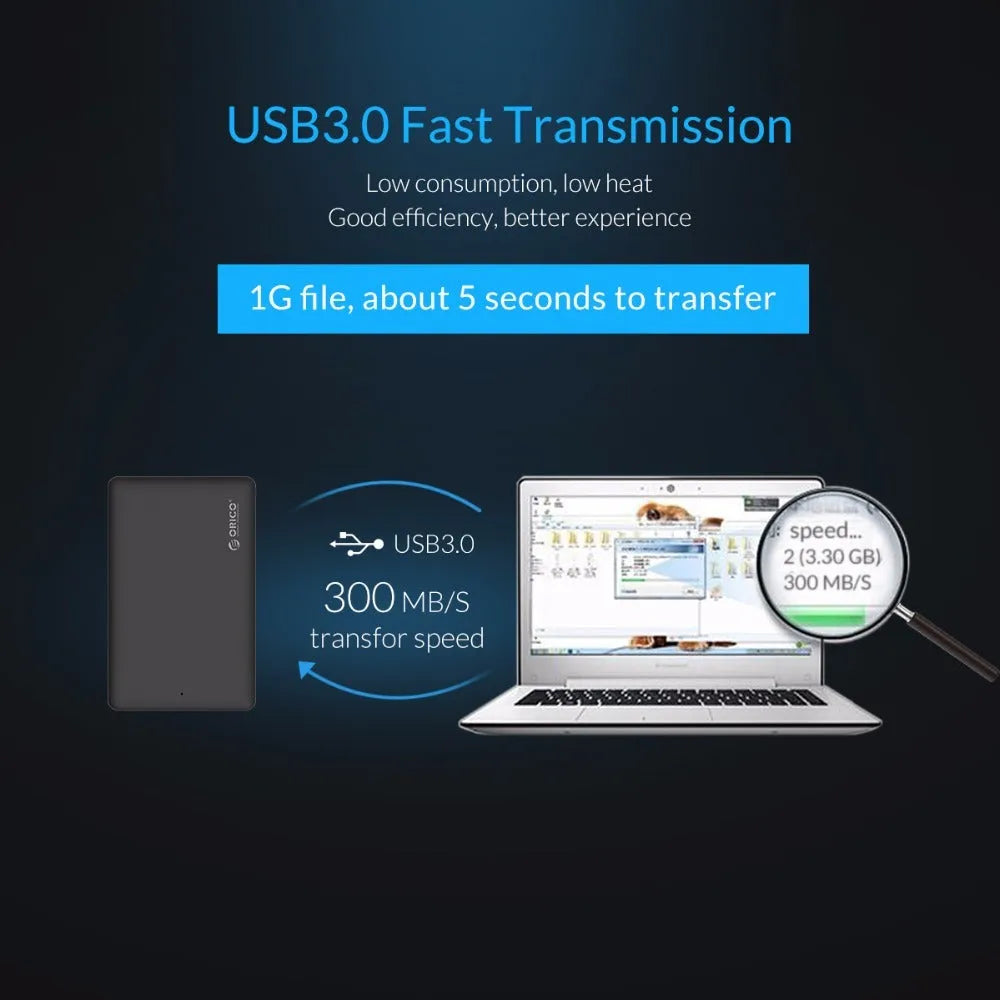 ORICO 2577U3 black external hard drive enclosure for 2.5-inch SATA HDD with USB 3.0 interface