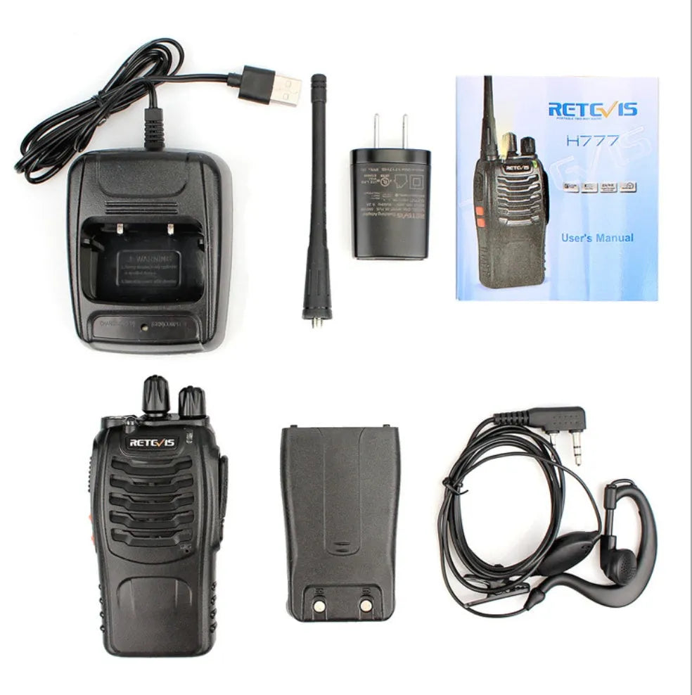 Black H777 single band UHF civil walkie talkie with antenna, 60x33x115mm size