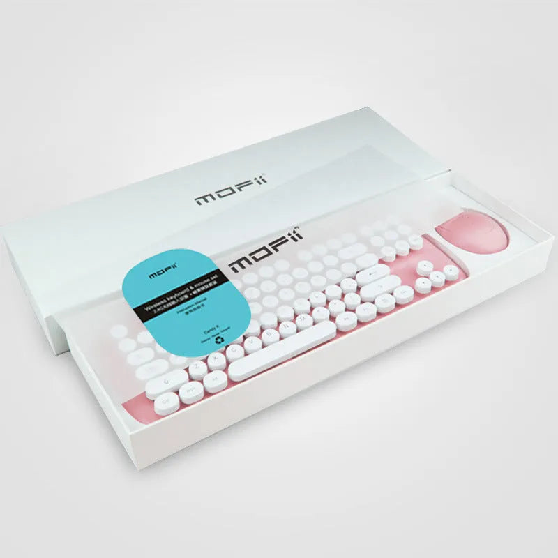 Blue retro wireless keyboard and mouse set with 2000dpi optical mouse