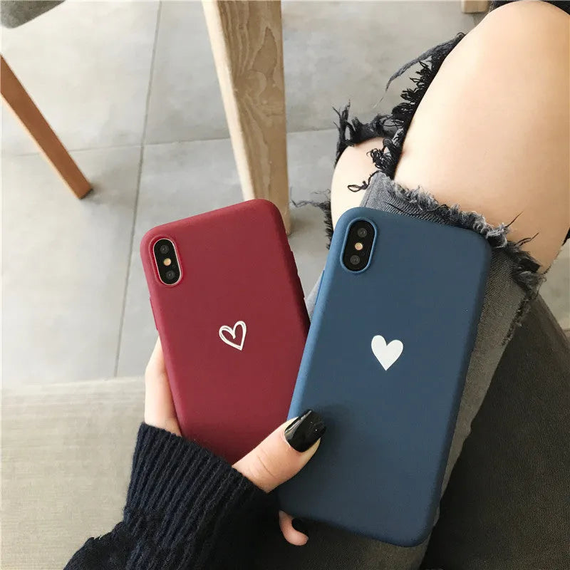 Painted Love TPU phone case for iPhone with hand-painted red love design on a black case