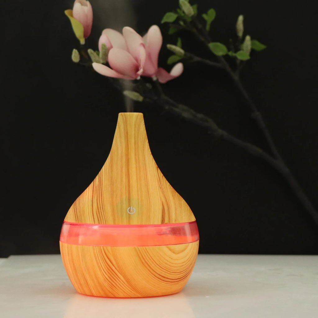 USB mini air purifier humidifier with wood grain finish for small rooms