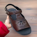 Men's embroidered beach sandals with floral pattern in black and brown colours, sizes 39-48