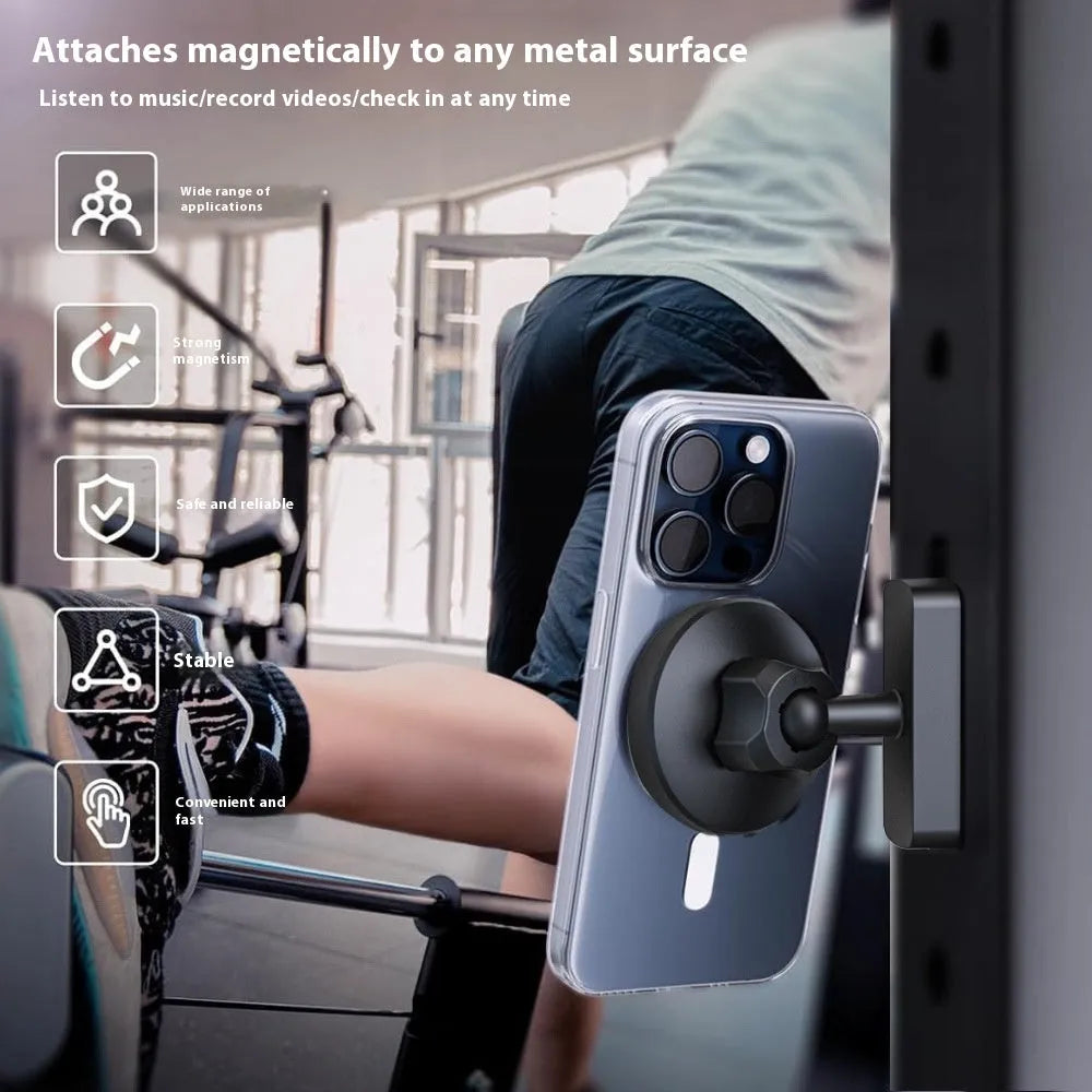 Black silicone magnetic phone mount bracket for car dashboard or gym equipment
