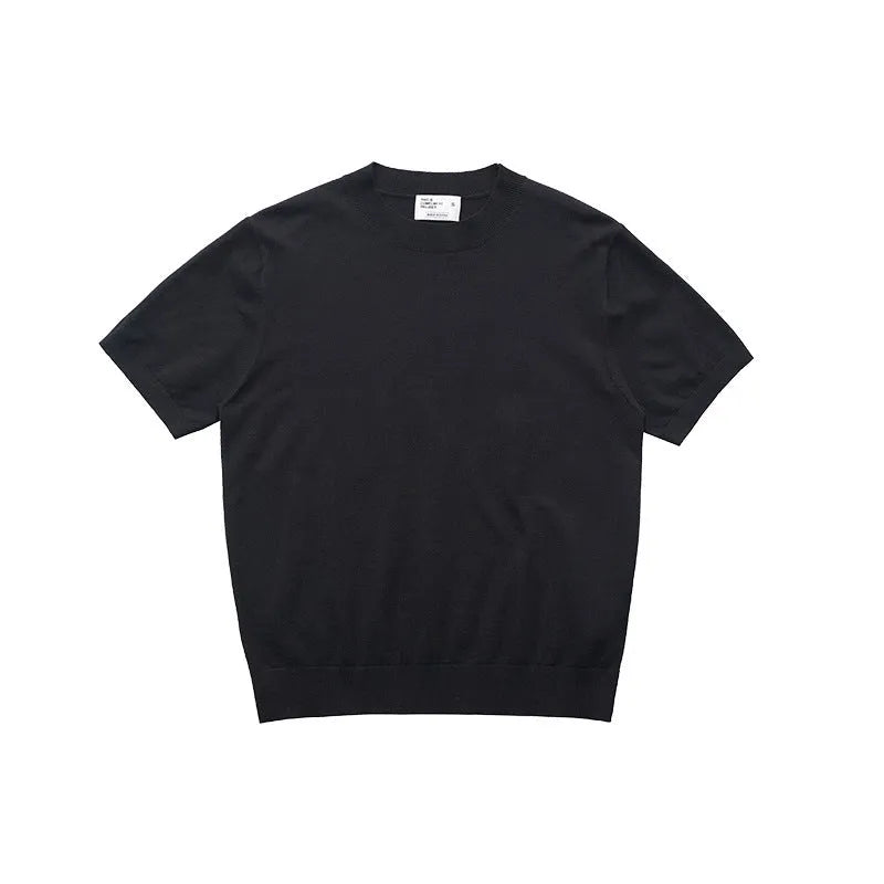 Fanio velvet shoulder short-sleeved T-shirt solid colour French Australian Velvet fabric mercerising craft Black