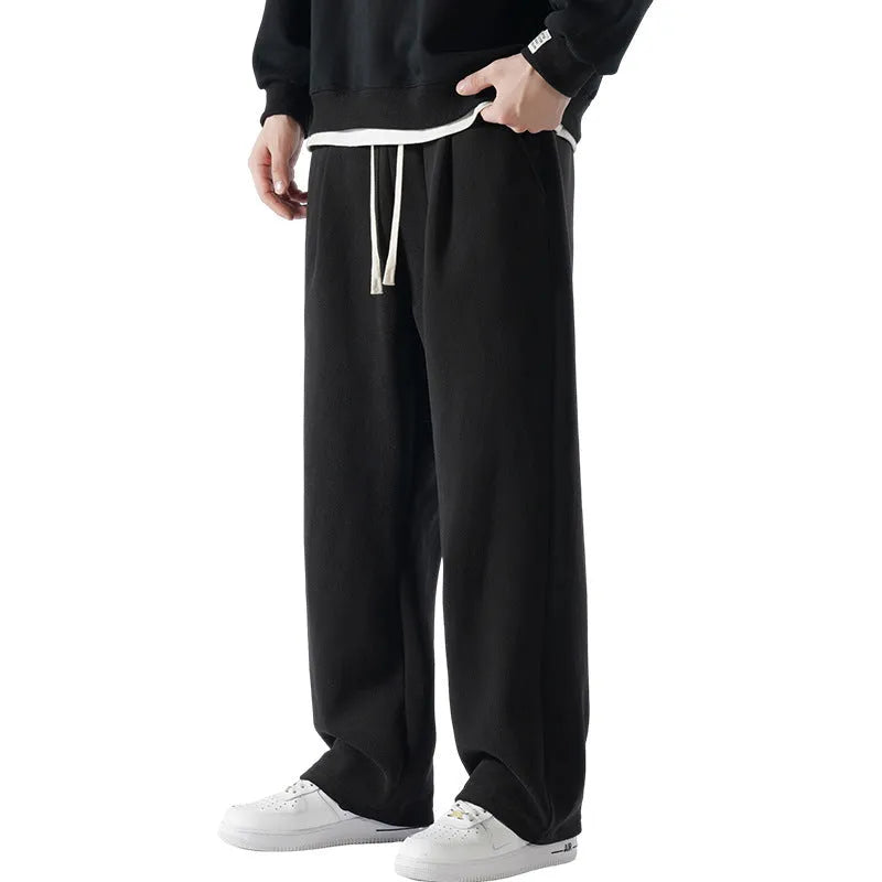 Men's double-sided polar fleece trousers with wool lining in loose Korean-style fit