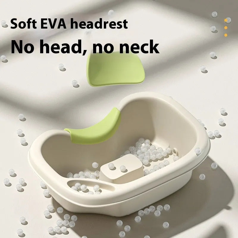 Portable shampoo basin set with circulating water pump and cushioned head support in light pink