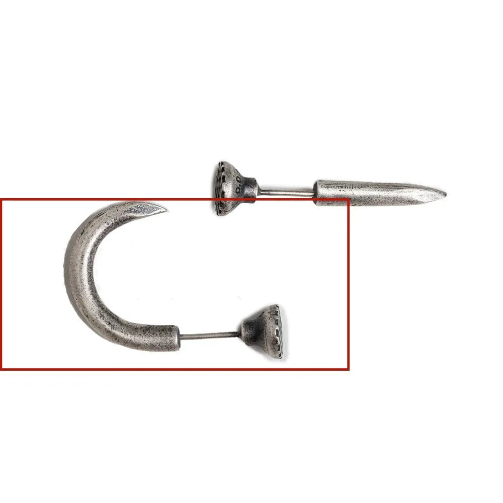 S925 sterling silver nail earrings in straight and curved punk stud designs with ear hook closures