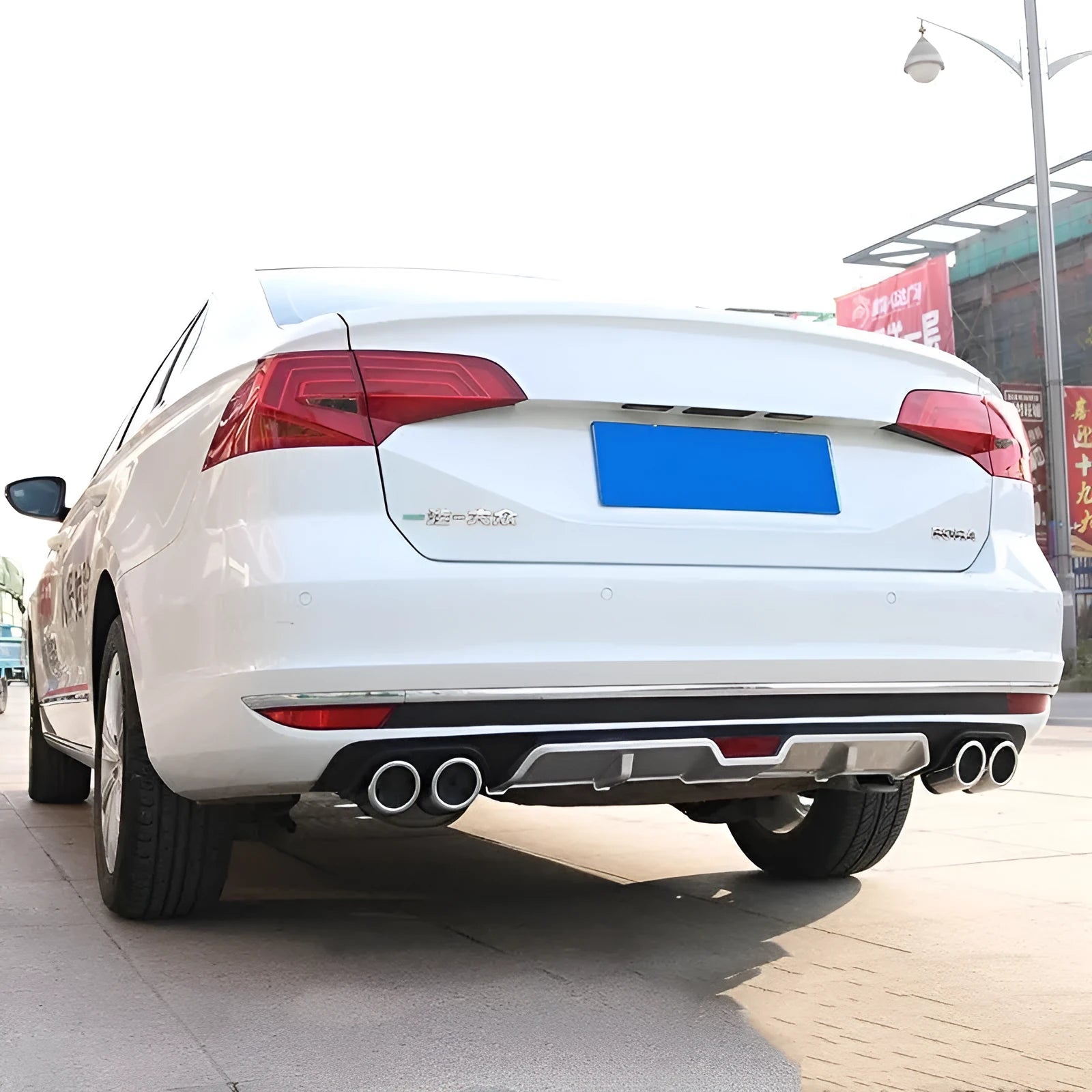 PP plastic rear bumper spoiler lip for cars in black or silver black, showing 118cm and 129cm length options