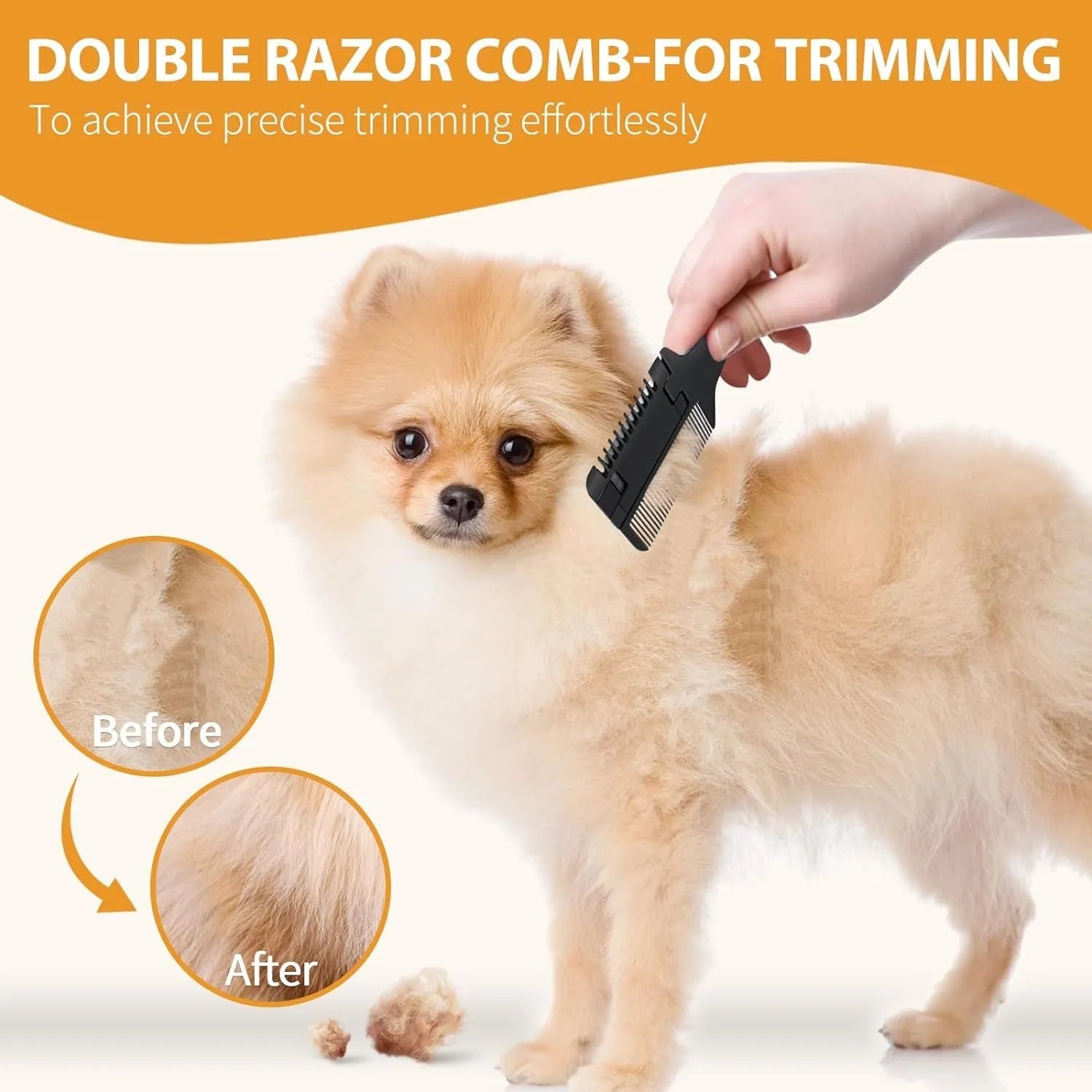 Pet razor comb and brush tool for dogs and cats with spare blades on a white background.