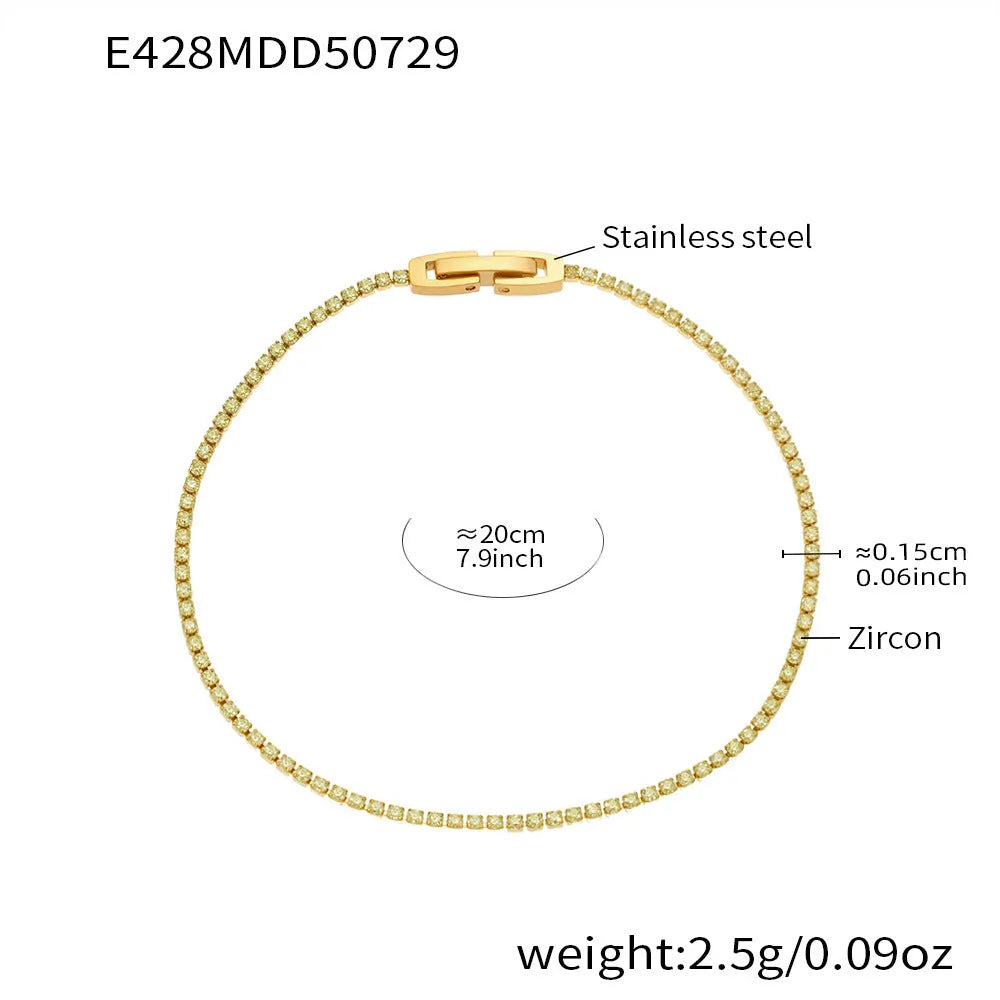 Super full-diamond fine ring bracelet in titanium steel with white zircon, 16cm length