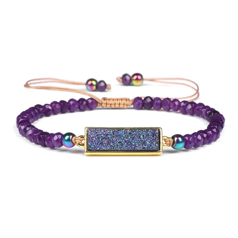 Natural stone woven bracelet with mixed shape agate beads and adjustable rope, retro style for men and women.