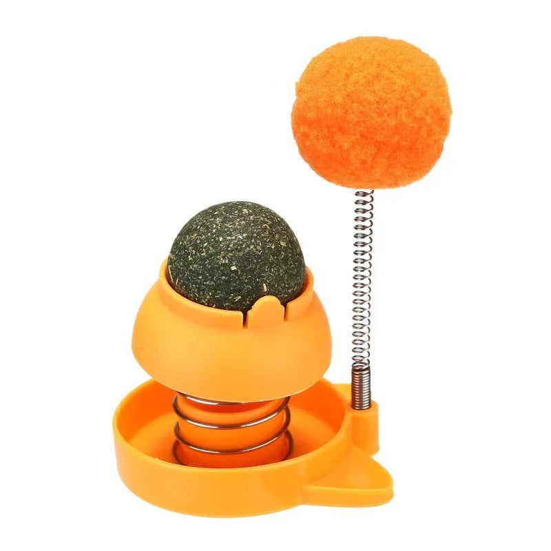 Blue, orange, and pink mint-flavoured ball cat toy for hairball relief and dental care