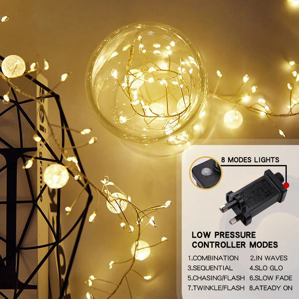 400LED 6-metre plug-in indoor fairy string lights with flower-shaped bulbs, IP66 protection