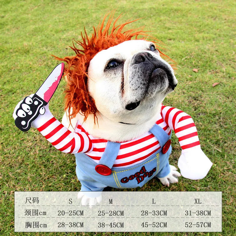 Dagger pattern polyester dog cat costume in Fatal Doll colour for Halloween