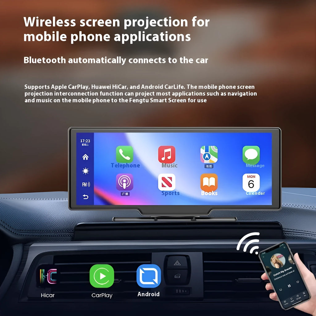 CarSmart 10-inch black touchscreen unit mounted on car dashboard showing navigation map