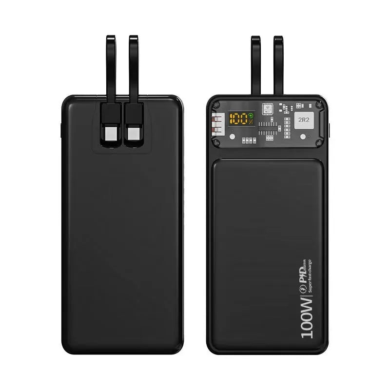 66W super fast charge power bank 20000mAh in black with built-in data cable