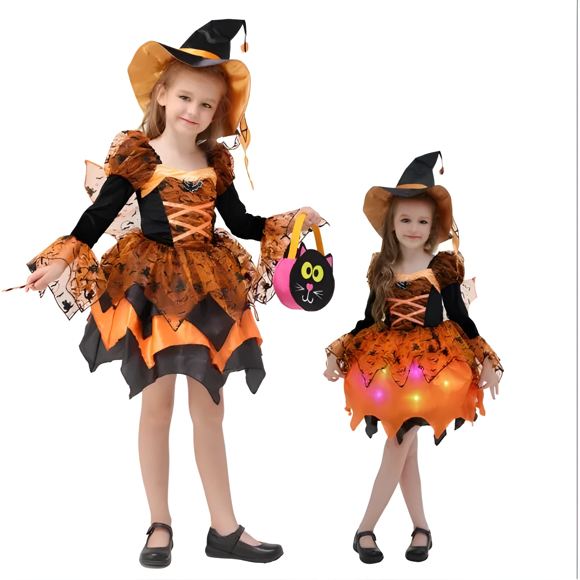 Halloween witch princess dress for girls in polyester blend with size options 100cm to 160cm