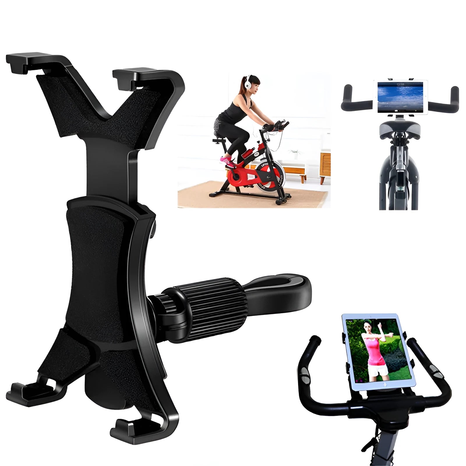 Black ABS and PC tablet computer holder for 7-12 inch tablets, mounted on car headrest with 806 clip